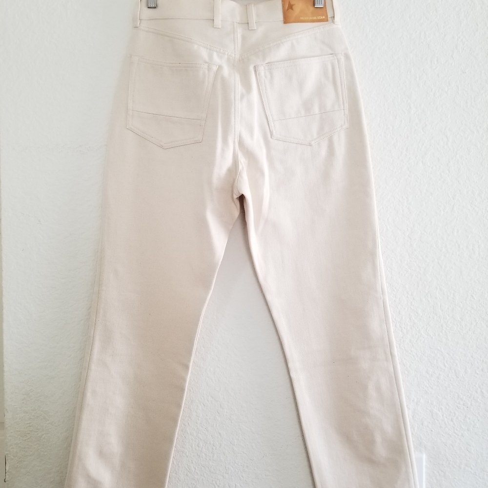 Golden Goose Texas Paisley Embroidery Ivory Straight Raw-Cut Crop Jeans … - Picture 6 of 14